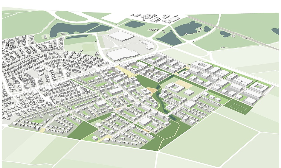 Grafik: Darstellung des Rahmenplans aus der Vogelperspektive. Grafik: Darstellung des Rahmenplans aus der Vogelperspektive.